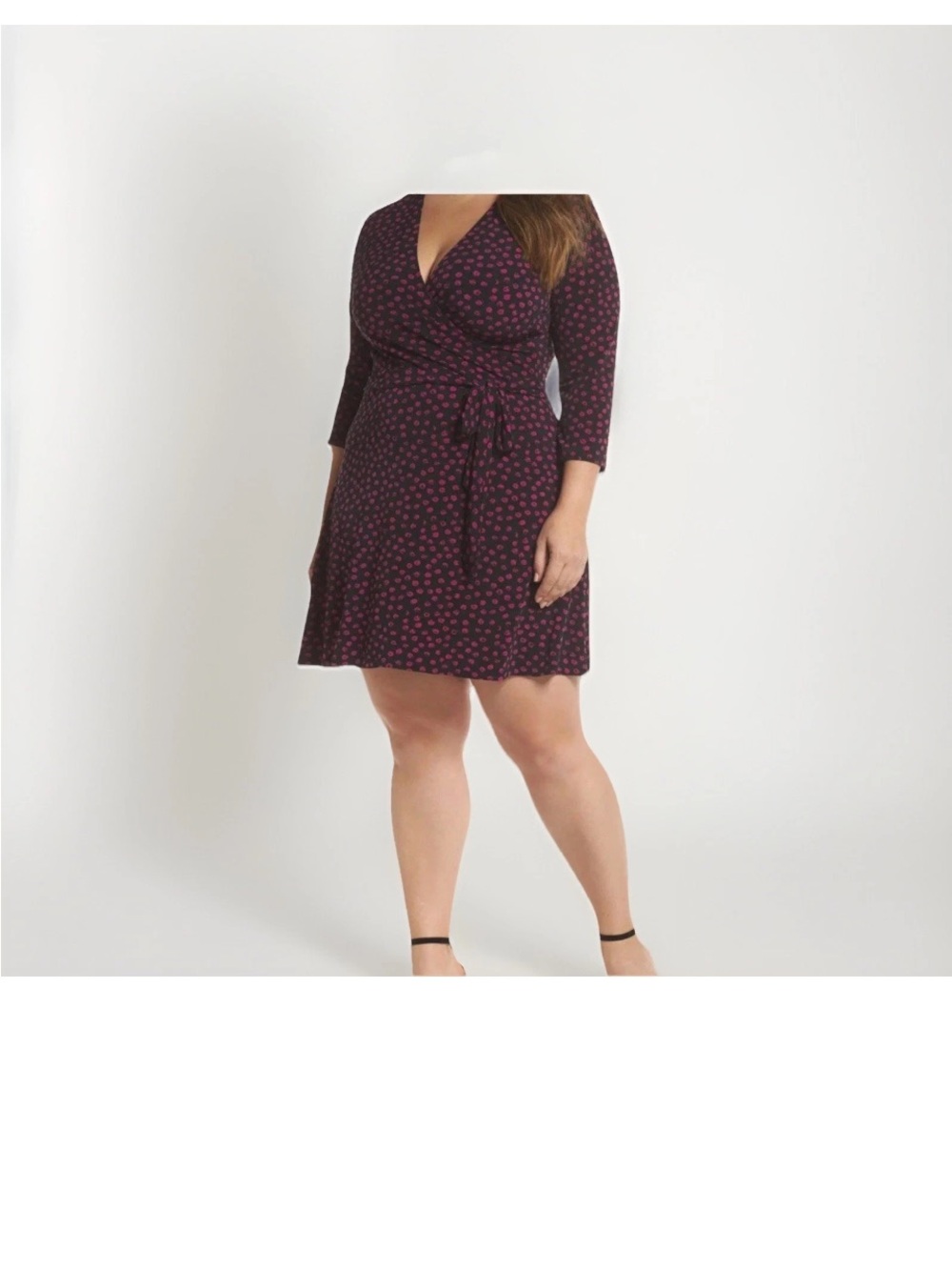 Leota Plum Mini Wrap Dress with Pink Dotted Print Flowy Feminine Office EUC